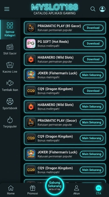 Tampilan katalog aplikasi myslot188
